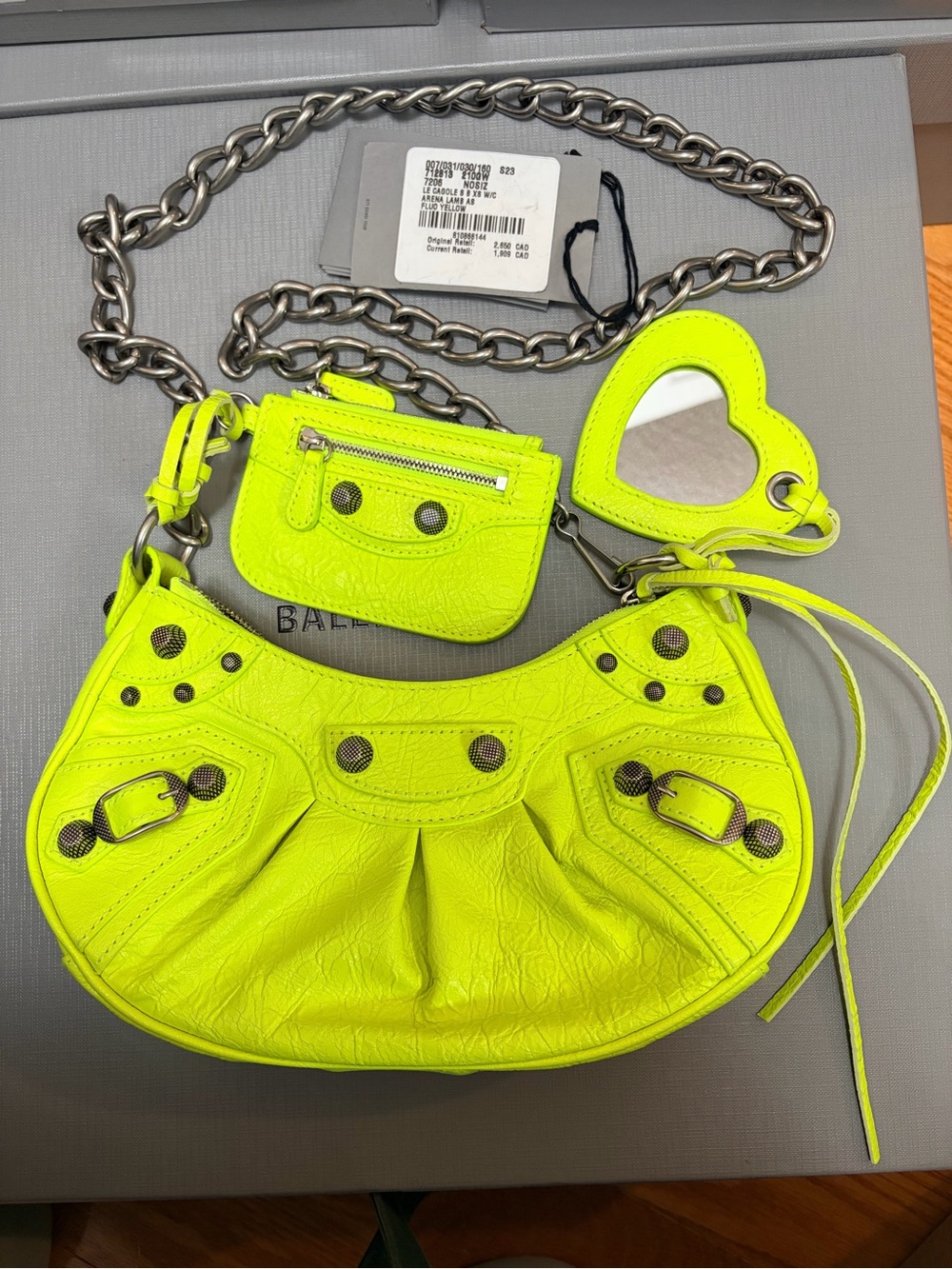 Authentic Balenciaga Le Cagole XS Shoulder Bag Fluo Yellow